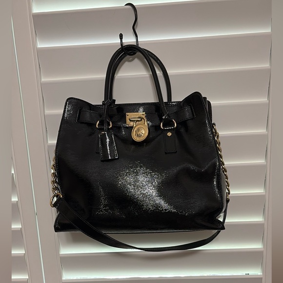 Michael Kors Hamilton Patent Leather  Tote with Gold Accents - Picture 1 of 10